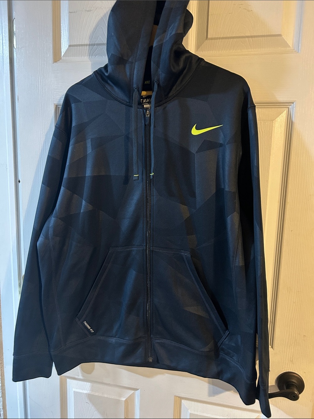 Nike Men's Dark Navy Geometric Full-Zip Hoodie with Neon Swoosh